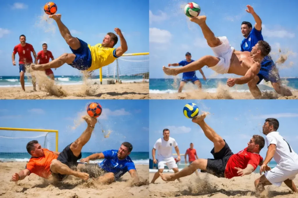 Удары через себя и техники пляжного футбола